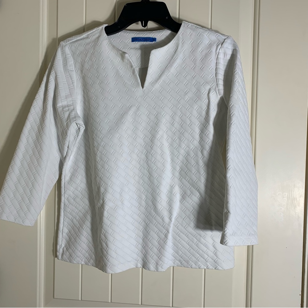 J. McLaughlin White Textured 3/4 Sleeve Knit Top Size Medium